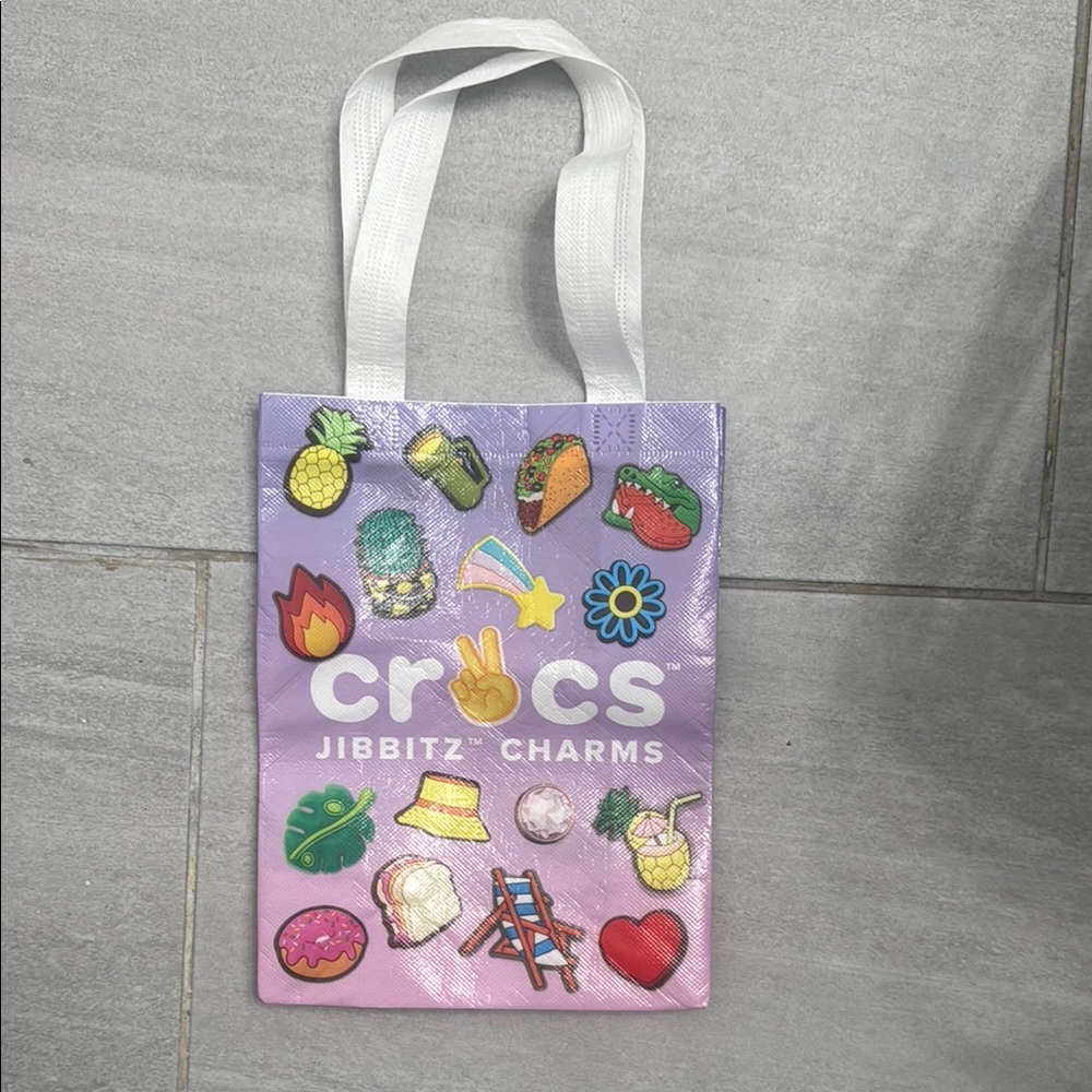 CROCS Purple and White Bag with Playful Charm Design
